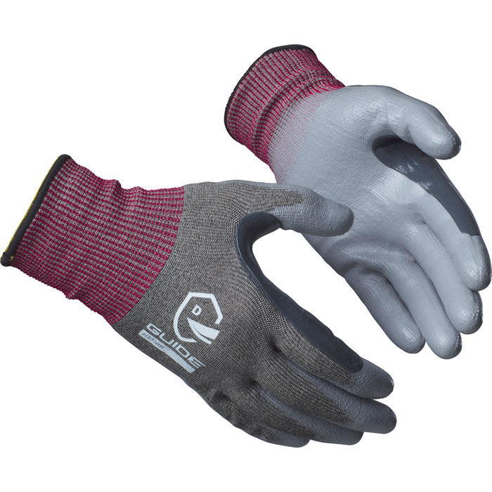 6601 CUT RESISTANT GLOVE, CATEGORY D, HXFIBR, GREY/RED - GUIDE